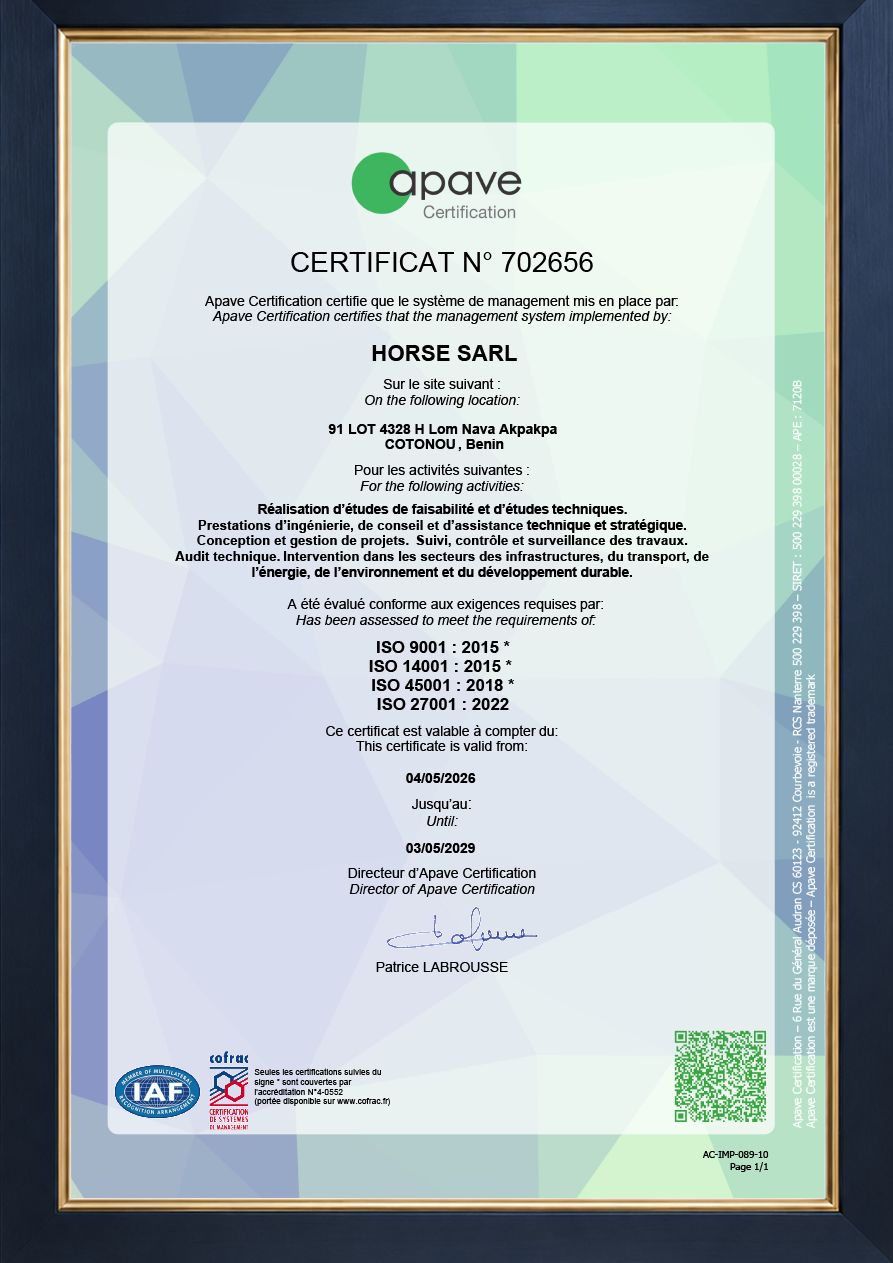 Certificat ISO HORSE